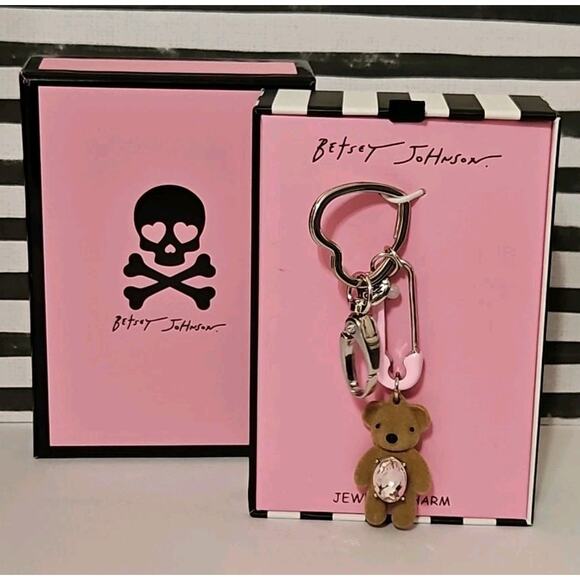 Betsey Johnson Keychain Pink Teddy Bear Bag Charm Keychain - Picture 1 of 4